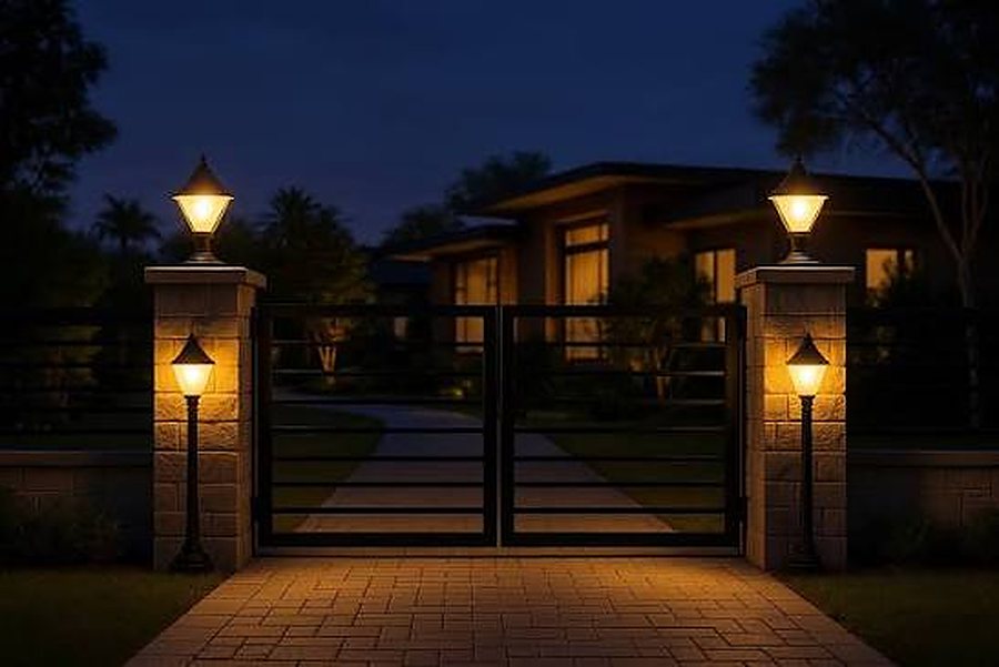 Automated entrance gates with pillar lighting